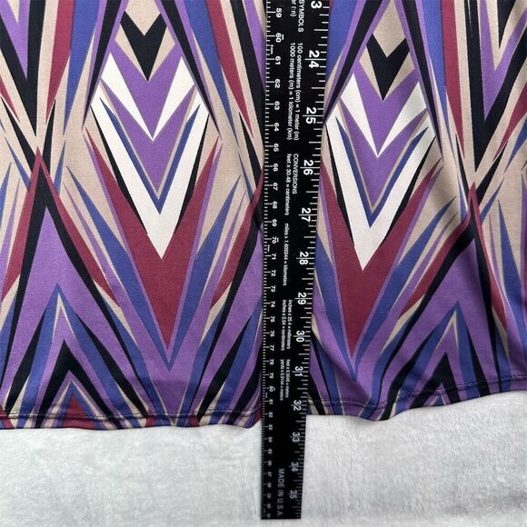 ARIELLA‎ Retro Lace Up Bell Sleeve Purple Geometric Bohemian 1970s Midi Dress S - Picture 10 of 13